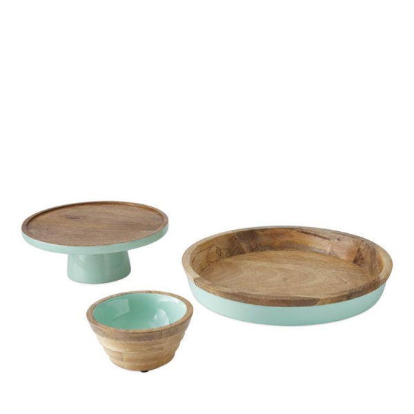 Adairs Blue Bowl Gelato Mint Timber Servingware