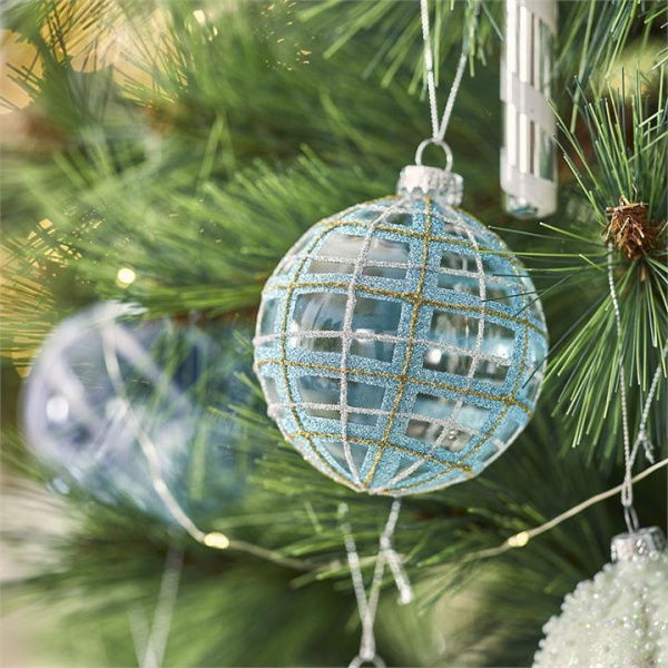 Adairs Blue Glitter Blue Tartan Bauble