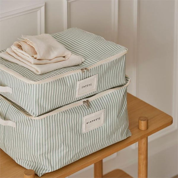 Adairs Green Medium Green Pinstripe Storage Bags