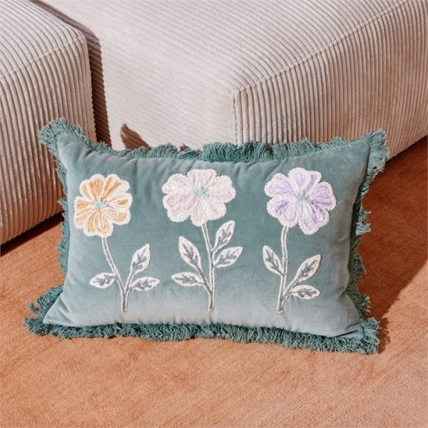 Adairs Haisley Seafoam Floral Cushion - Green (Green Cushion)