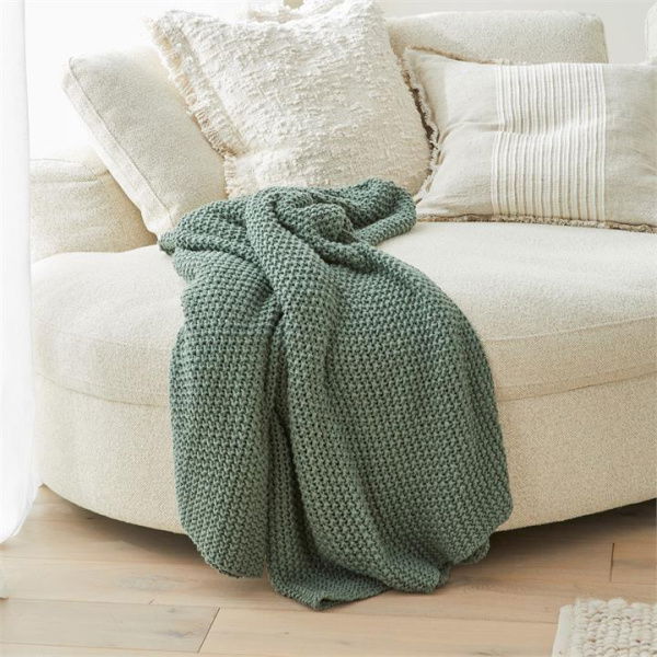 Adairs Hallstatt Basil Chunky Knit Throw - Green (Green Throw)