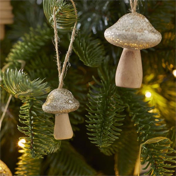 Adairs Gold Hanging Wooden Mushroom Ornament