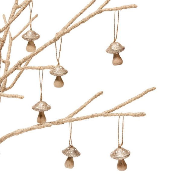 Adairs Natural Pack of 6 Hanging Champagne Wooden Mushroom