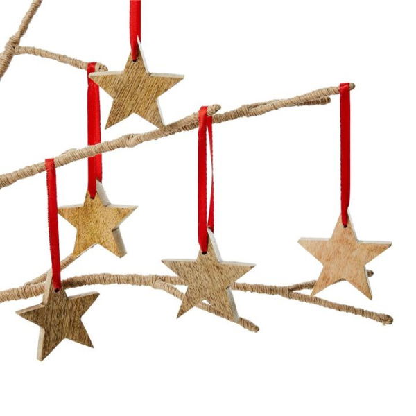 Adairs Natural Ornament Hanging Natural Timber Stars (Pack of 5)