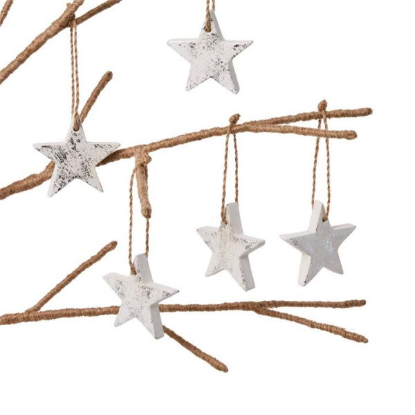 Adairs Silver Ornament Hanging Silver Timber Stars Pack of 5