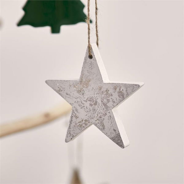 Adairs Silver White Hanging Timber Star Ornament