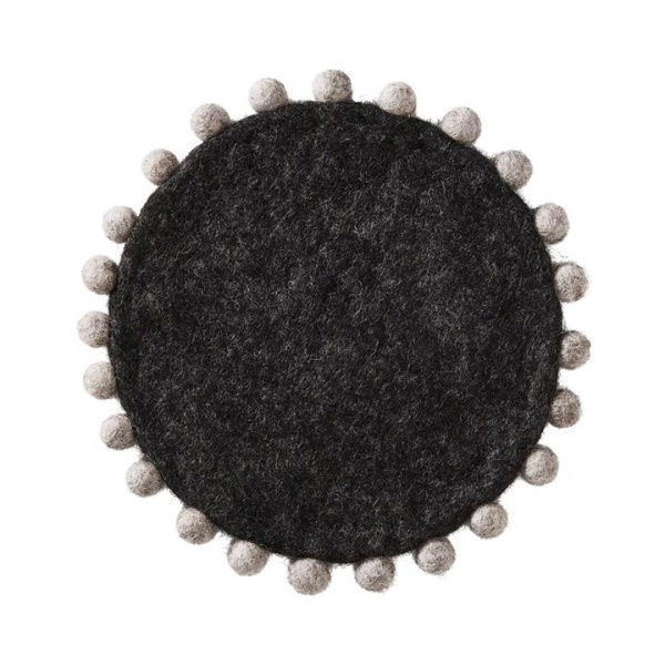 Adairs Heena Wool Collection Pom Pom Trivet Dia21cm Charcoal/Grey - Black (Black Trivet)