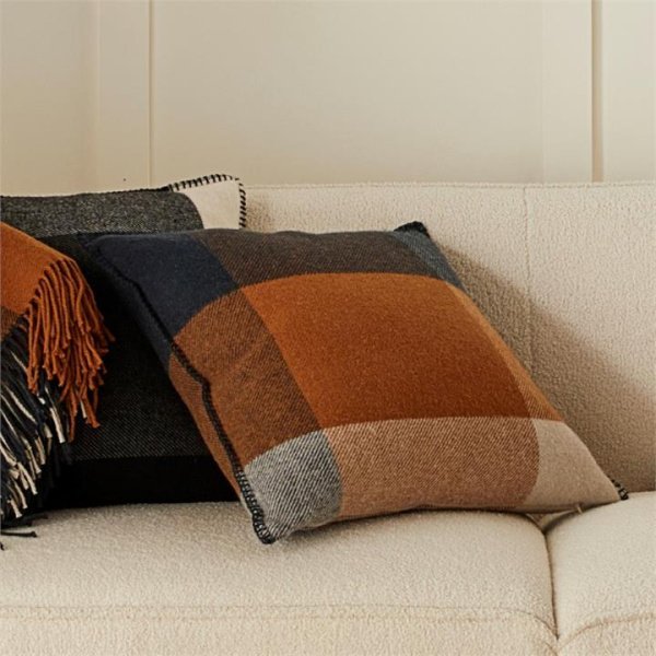 Adairs Holland Navy & Brown Wool Cushion - Natural (Natural Cushion)
