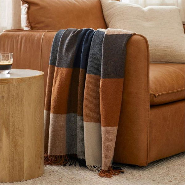 Adairs Holland Navy & Brown Wool Throw - Blue (Blue Throw)