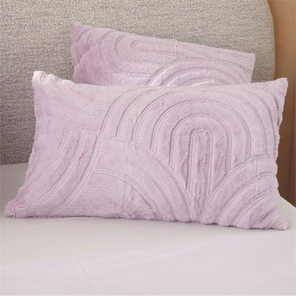 Adairs Horizon Faux Fur Lilac Hint Pillowcases - Purple (Purple European Pillowcase Each)