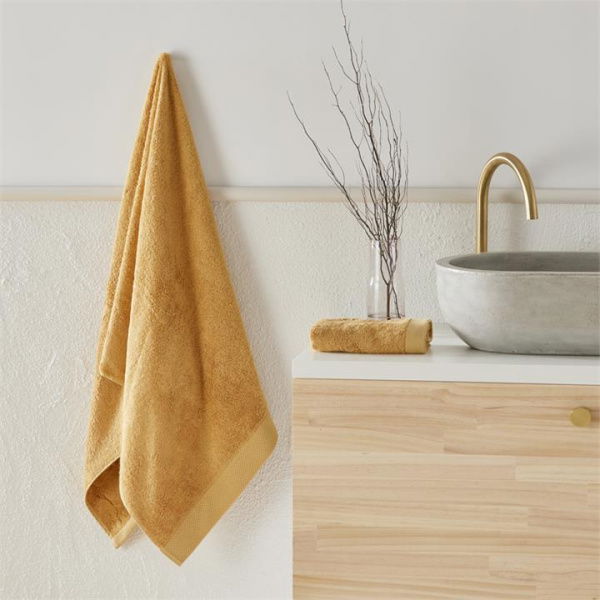 Adairs Yellow Bath Sheet HR Navara Cotton Bamboo Towel Range Solid Mustard Yellow