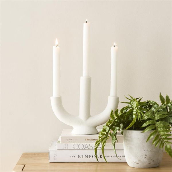 Adairs Hydra White Tri Candle Holder (White Candle Holder)