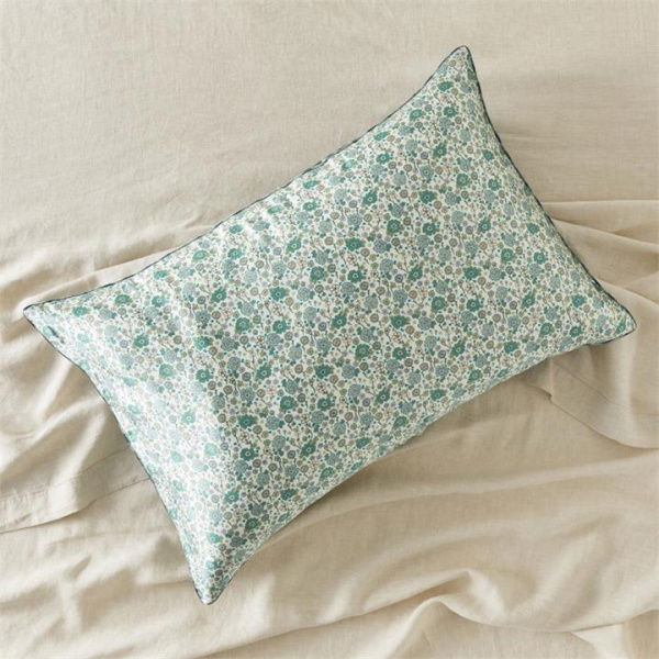 Adairs Green Standard Pillowcase Each Ida Floral & Gingham Pure Silk Printed