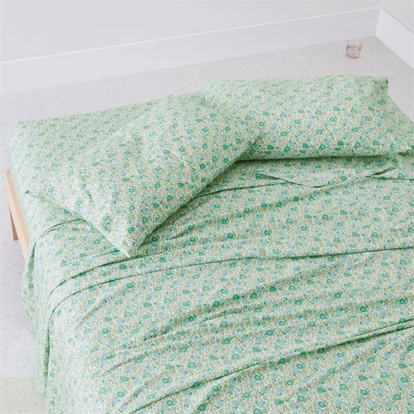 Adairs Ida Floral Sea Spray Printed Sheet Set - Green (Green Double)