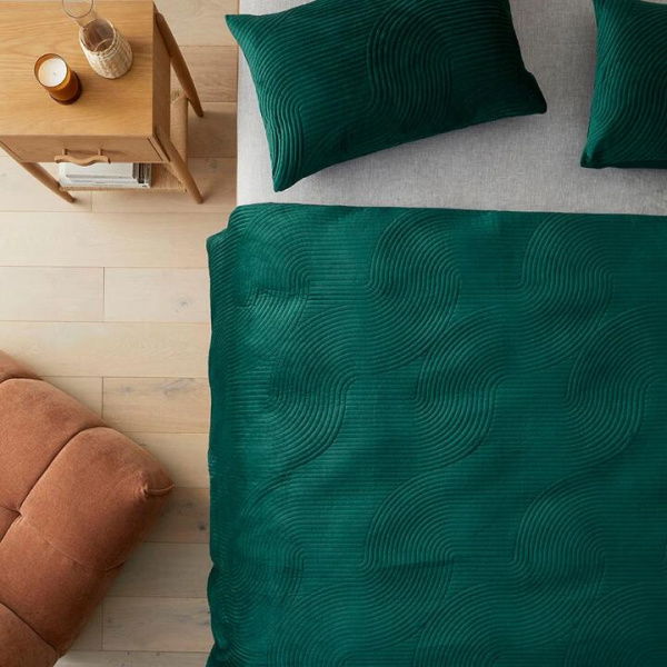 Adairs Inez Peacock Velvet Quilted Quilt Cover Set - Green (Green Queen)