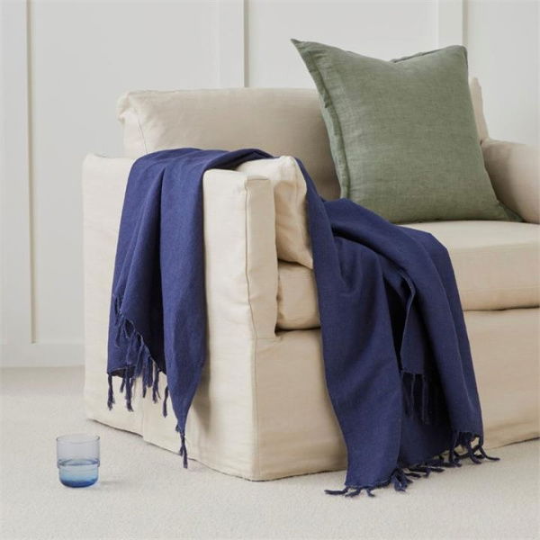 Adairs Blue Throw Iris Navy Linen Cotton Throw Blue