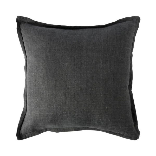 Adairs Jamie Linen Charcoal Cotton Cushion - Black (Black Cushion)