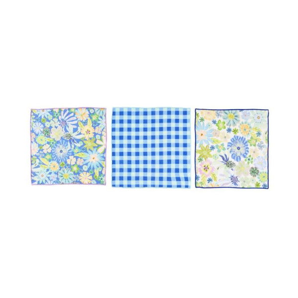 Adairs Blue Pack of 3 Juniper Sia Floral Printed Dishcloth Pack of 3 Blue