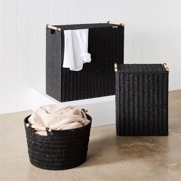 Adairs Kendrick Black Laundry Range (Black Wash Basket)