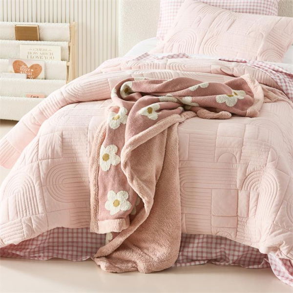 Adairs Kids Ace Daisy Dusty Pink Knitted Sherpa Throw (Pink Throw)