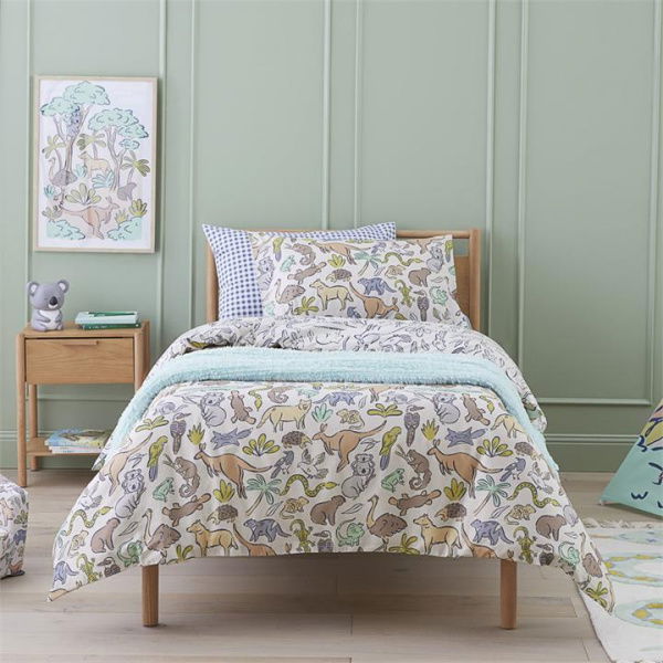 Adairs Kids Animals Of Oz Natural Quilt Cover Set (Natural Queen)