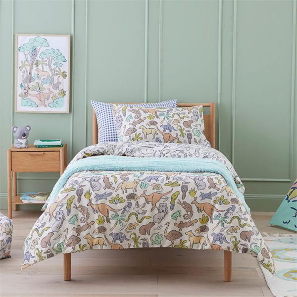 Adairs Kids Animals Of Oz Natural Quilt Cover Set (Natural Single)