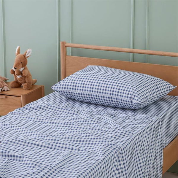 Adairs Kids Arnie Gingham Navy Mint Sheet Set - Blue (Blue Cot)