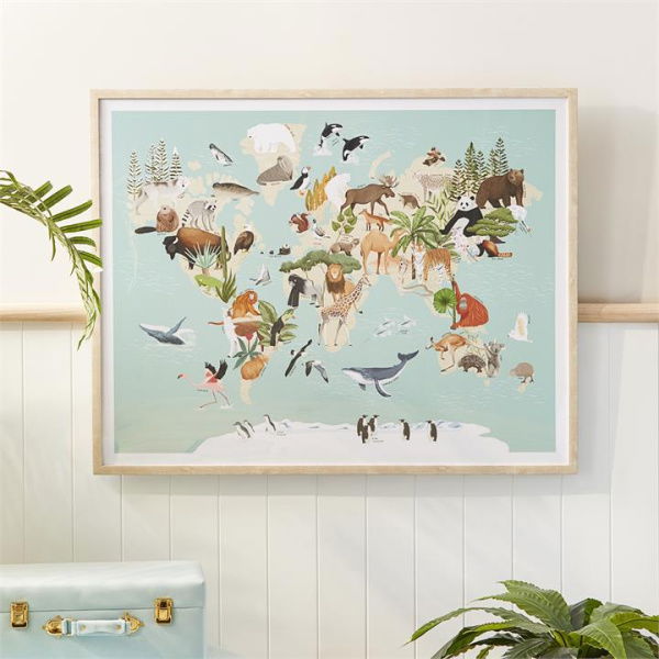 Adairs Blue Wall Art Kids Around the World Ocean Blue