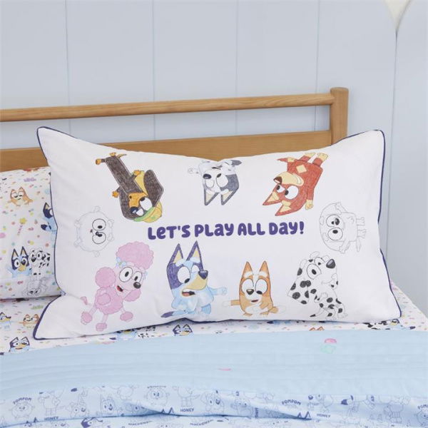 Adairs Kids BBC Bluey & Friends Organic Cotton White Kids Text Pillowcase (White Pillowcase)