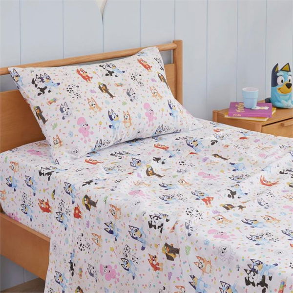 Adairs Kids BBC Bluey & Friends Organic Cotton White Sheet Set (White Double)