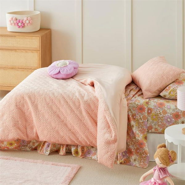 Adairs Pink Kids Bloom Quilted Pink Velvet Queen Quilt Cover Set