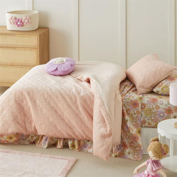 Adairs Pink Single Kids Bloom Quilted Pink Velvet Quilt Cover Set