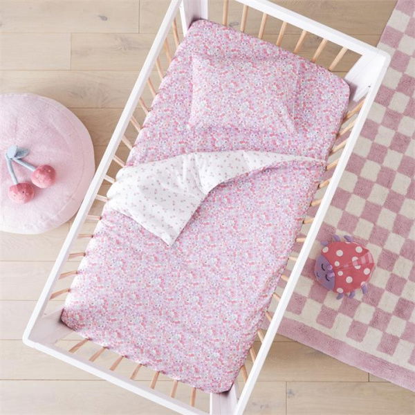 Adairs Kids Blossom Berry Quilt Cover Set - Pink (Pink Cot)