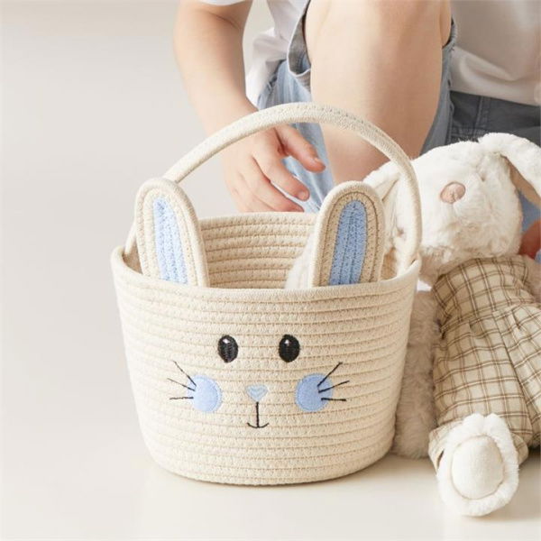 Adairs Kids Bunny Blue Basket - Natural (Natural Basket)