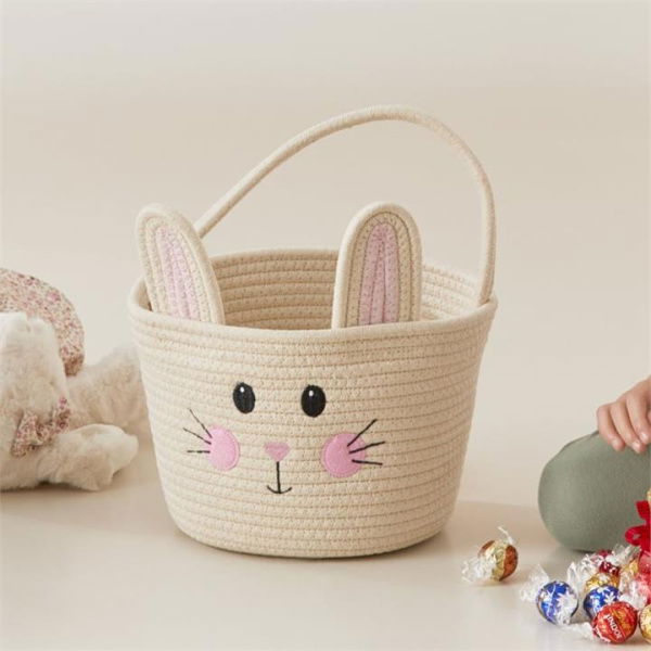 Adairs Kids Bunny Pink Basket - Natural (Natural Basket)