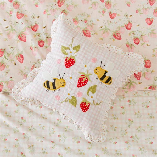 Adairs Kids Classic Heirloom Strawberry Buzz Cushion - White (White Cushion)