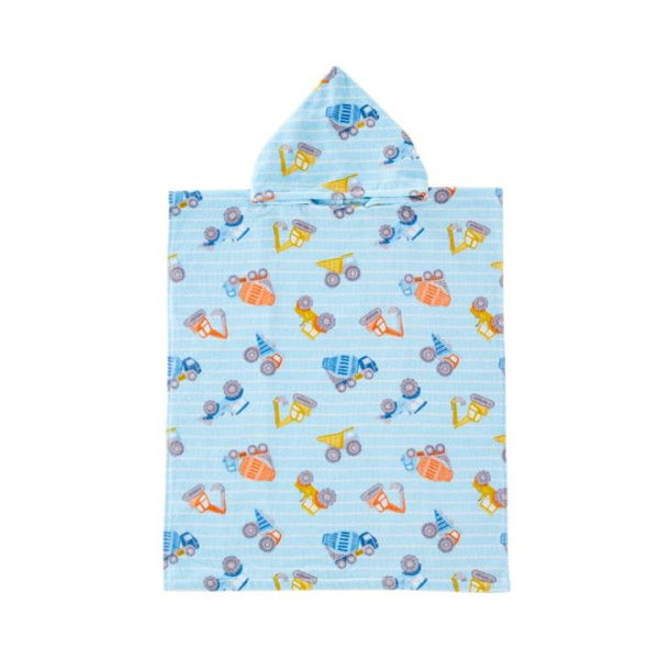 Adairs Blue Medium Kids Construction Zone Kids Hooded Beach Towel Blue