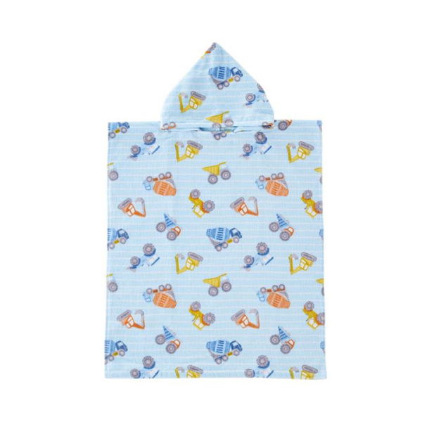 Adairs Blue Kids Construction Zone Small Kids Hooded Beach Towel