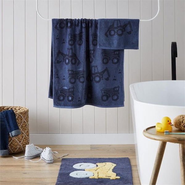 Adairs Blue Bath Towel Kids Construction Zone Navy Blue