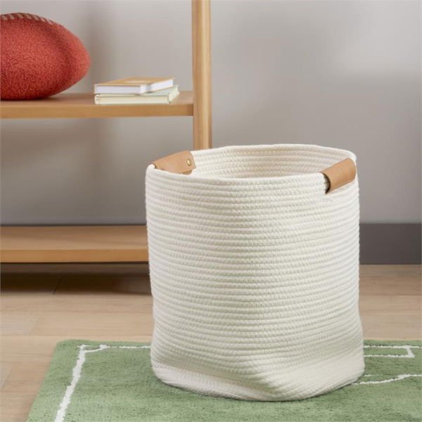 Adairs Kids Cooper Natural & Tan Large Round Storage Basket - White (White Basket)