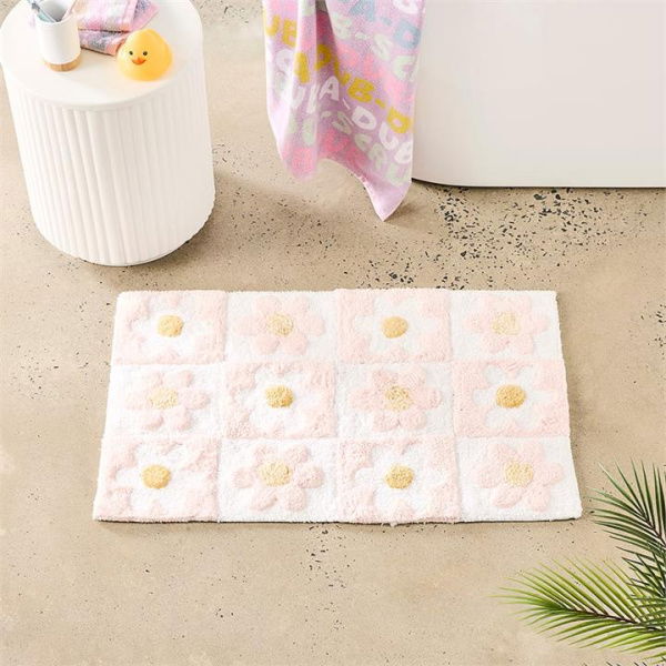 Adairs Kids Daisy Check Pink & White Bath Mat (Pink Bath Mat)