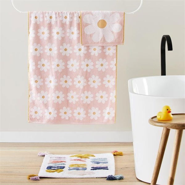 Adairs Pink Hand Towel Kids Daisy Floral Pink Towel Range