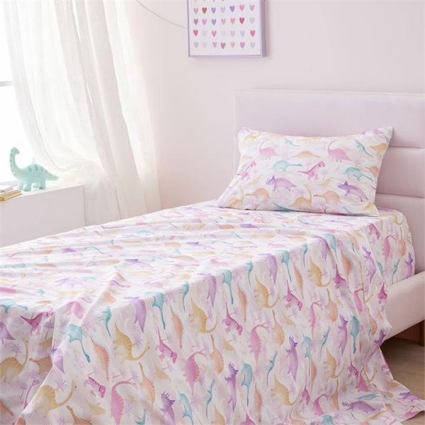 Adairs Kids Darling Dino Sunset Sheet Set - Pink (Pink Double)