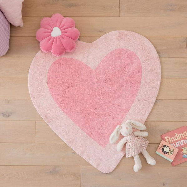 Adairs Kids Decorative Heart Shaped Rug - Pink (Pink Rug)