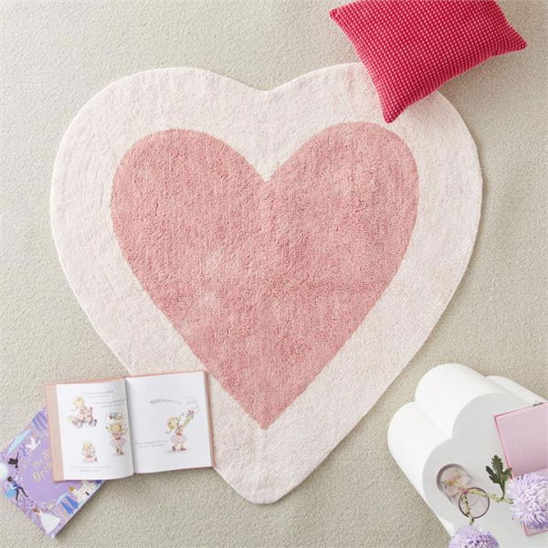 Adairs Kids Decorative Hearts Rug - Pink (Pink Rug)