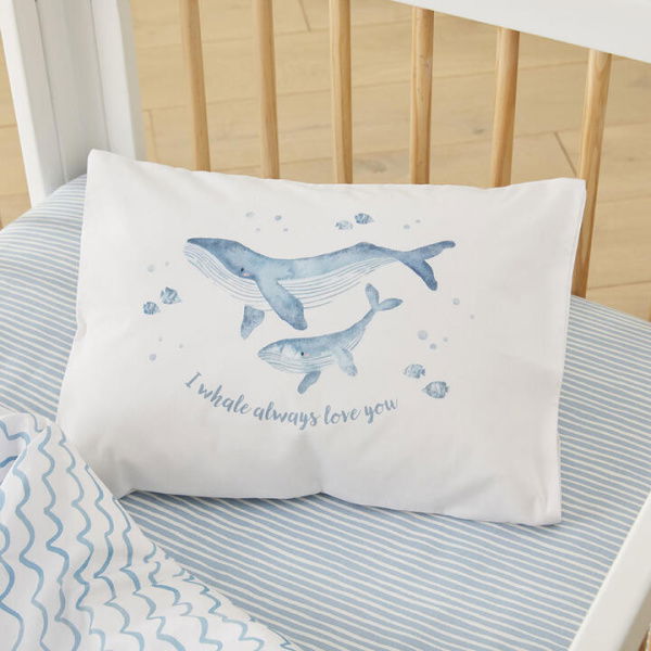 Adairs Kids Decorative I Whale Always Love You Cot Text Pillowcase - White (White Cot)