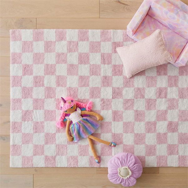 Adairs Kids Decorative Pink Check Rug (Pink Rug)