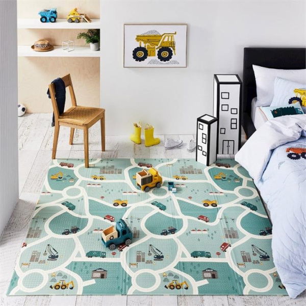 Adairs Kids Designer Playmat Busy Trucks 180x200cm - Blue (Blue Play Mat)