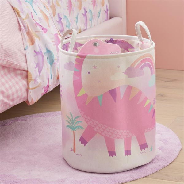 Adairs Kids Dino Darlings Printed Basket - Pink (Pink Basket)