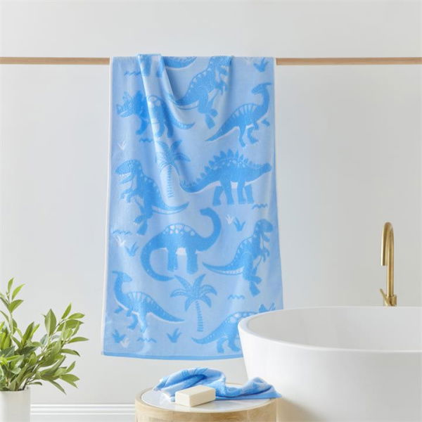 Adairs Blue Bath Towel Kids Dino Explore Blue